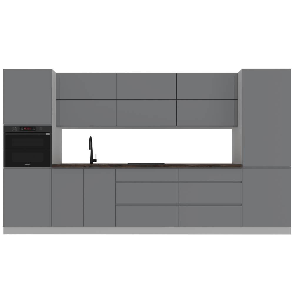 KÜCHENZEILE 360 cm Aspen K47-M360 in Grau / Hochglanz - Grau, Holz (360/212/60cm)