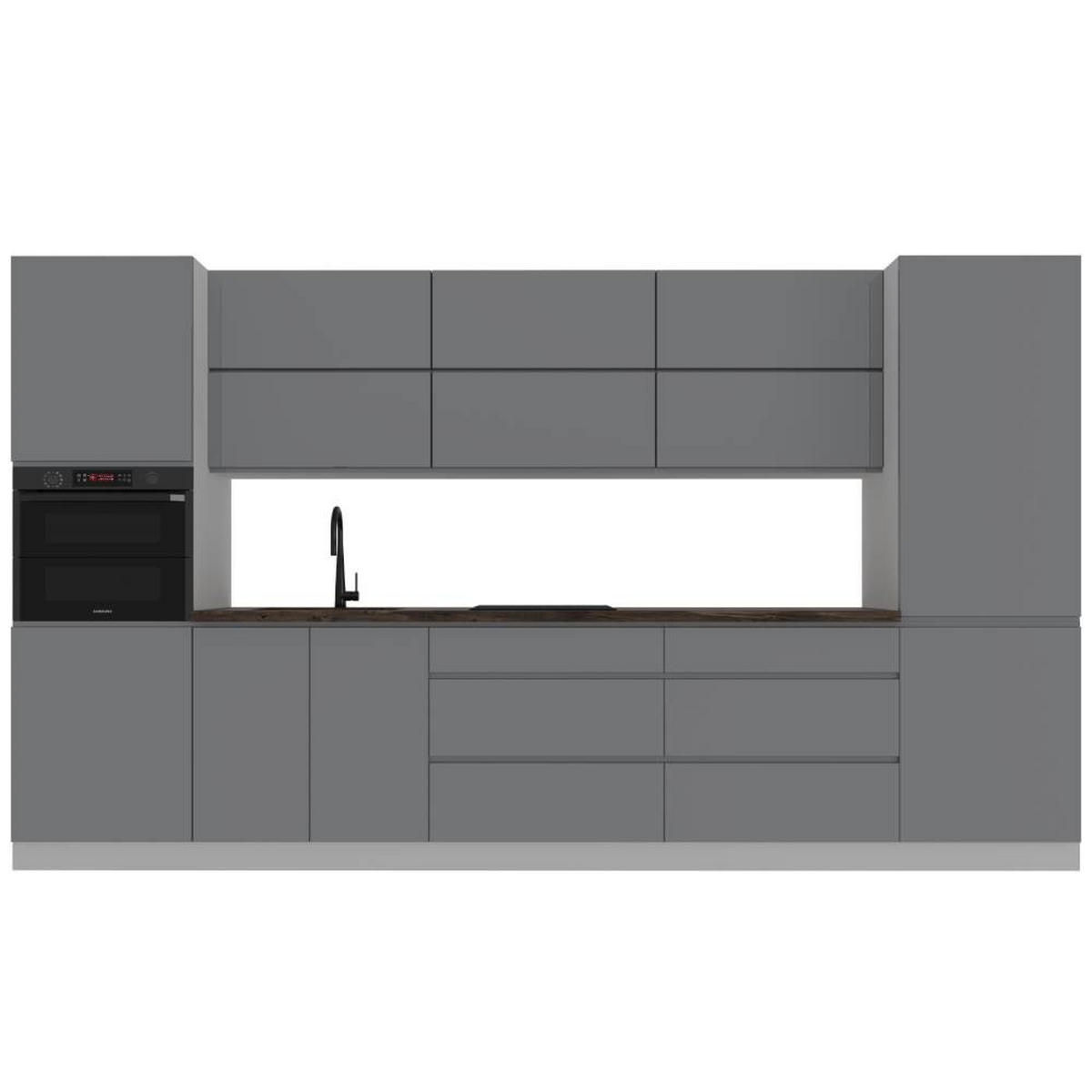 KÜCHENZEILE 360 cm Aspen K47-M360 in Grau / Hochglanz - Grau, Holz (360/212/60cm)