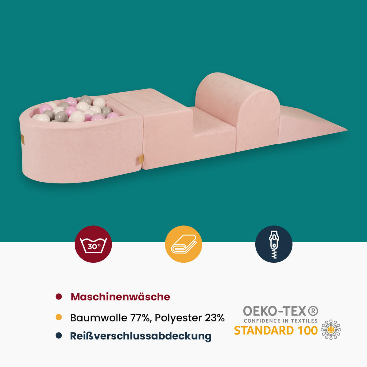 BÄLLEBAD klein mit Schaumstoff Bausteinen für Kinder, Samt, Ecru - Ecru/Transparent, Textil (250/45/30cm) - MeowBaby