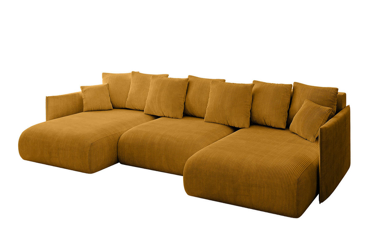 WOHNLANDSCHAFT mit Schlaffunktion und Bettkasten ONESK-U 317x177x72 Senfgelb Cord - Currygelb, Holzwerkstoff/Kunststoff (317/72/177cm) - ALTDECOR