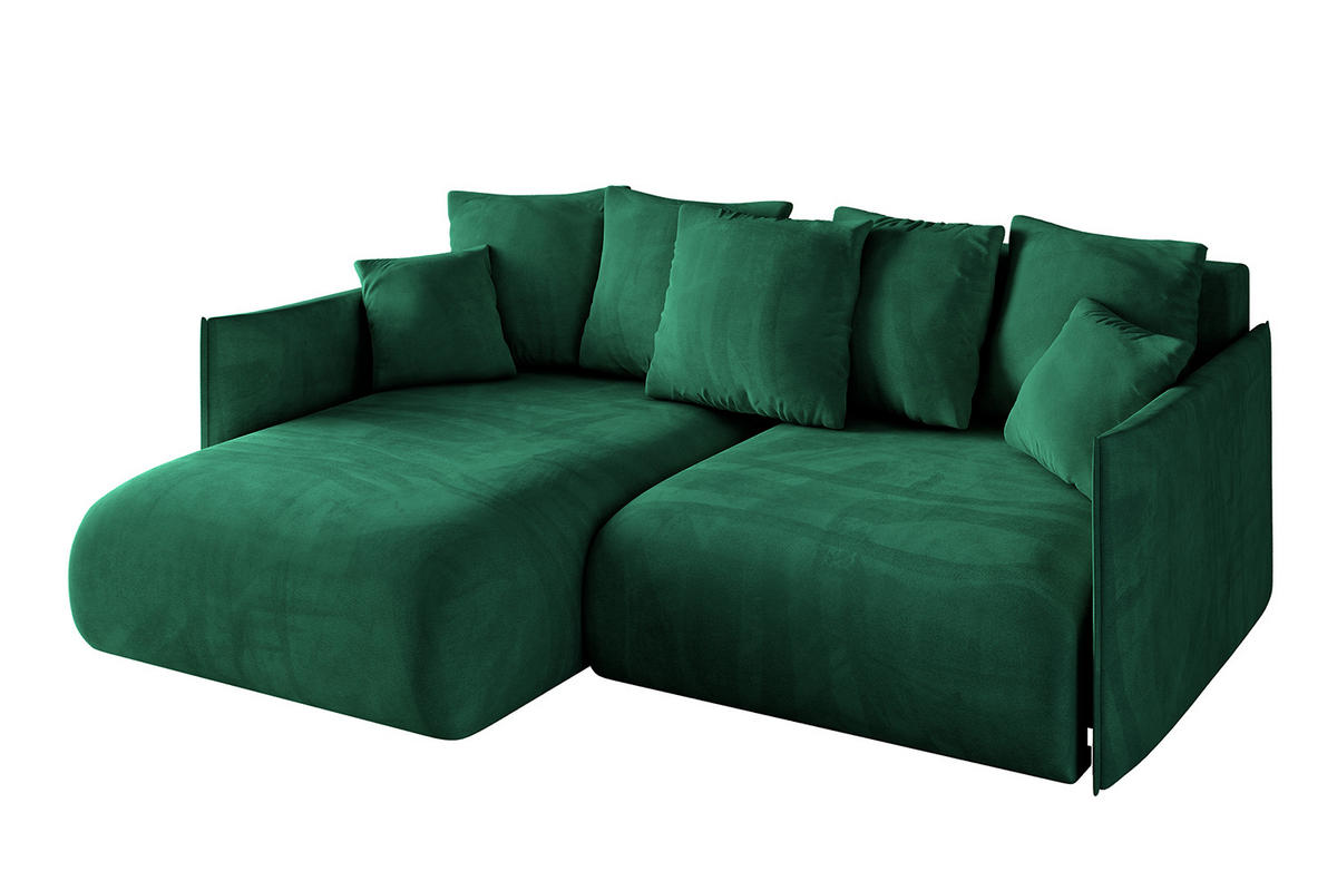 ECKSOFA mit Schlaffunktion und Bettkasten ONESK-L 208x165x40 Dunkelgrün Velours - Dunkelgrün, Holzwerkstoff/Kunststoff (208/165cm) - ALTDECOR