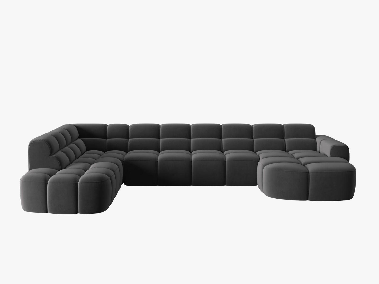 PANORAMASOFA links Lisa aus Samt dunkelgrau 7 Sitzplätze - Dunkelgrau, Textil (234/77/387cm) - Micadoni