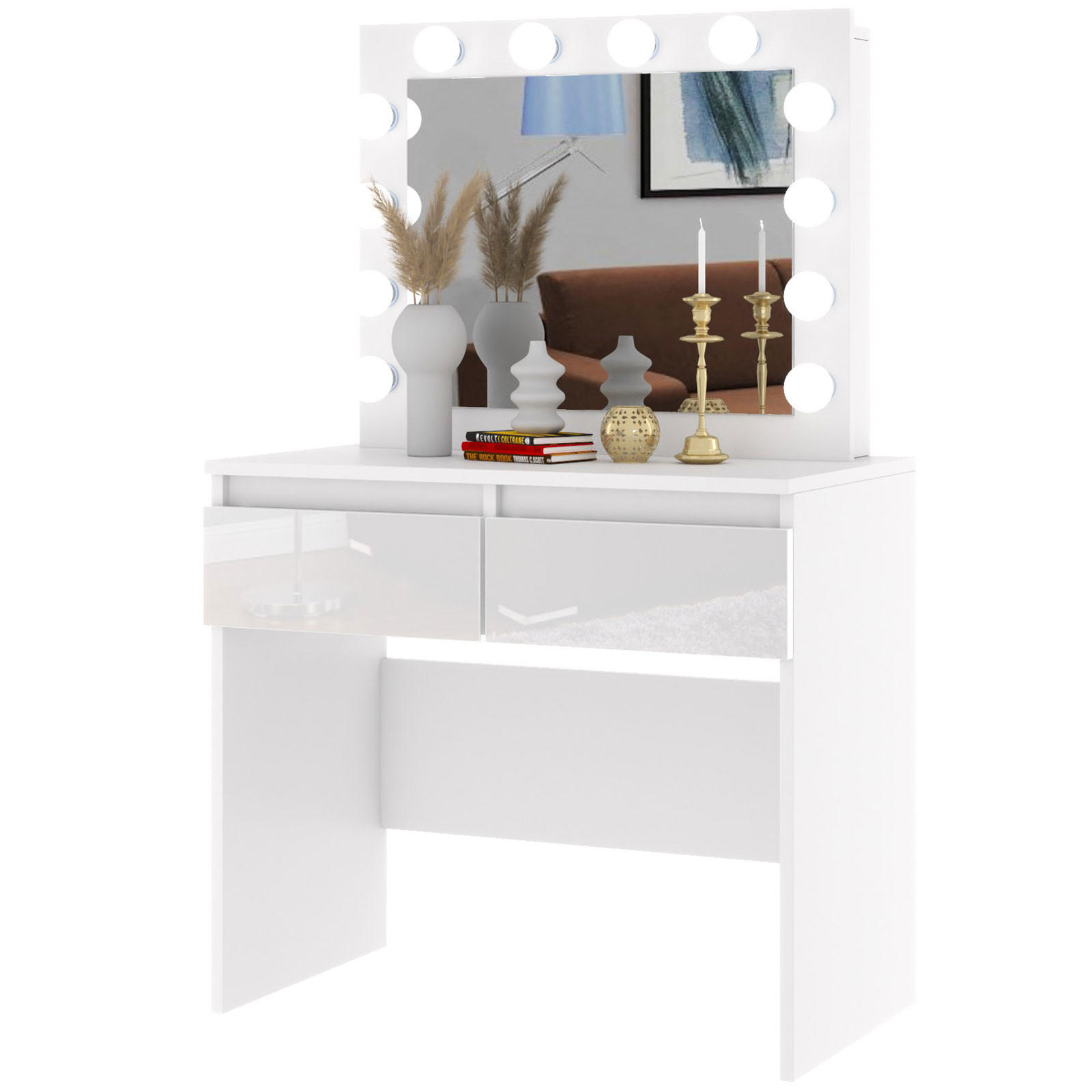 SCHMINKTISCH LU01+b3 weiss glanz - Weiß Hochglanz, Holzwerkstoff (90/145/50cm) - roe furniture