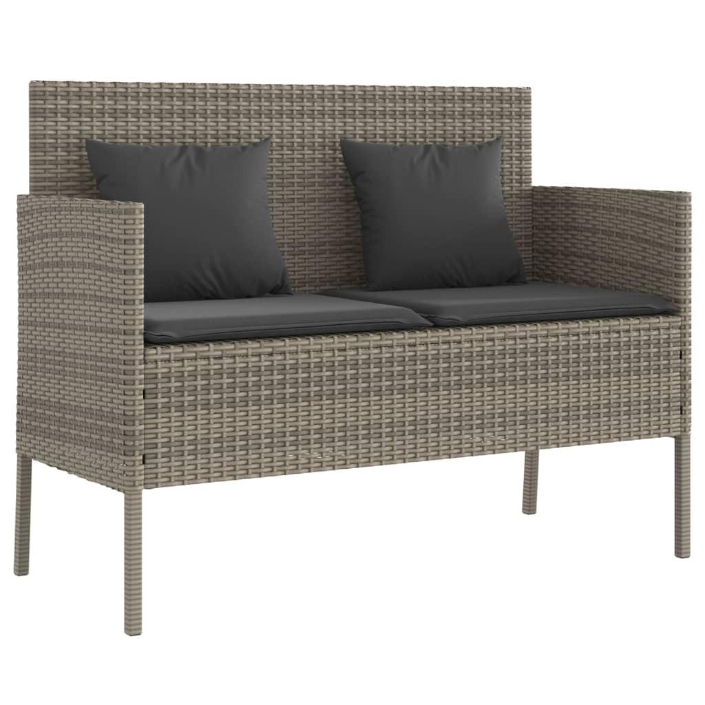 GARTENBANK mit Kissen Grau Poly Rattan - Grau, Kunststoff (113/87/61cm) - furnicato