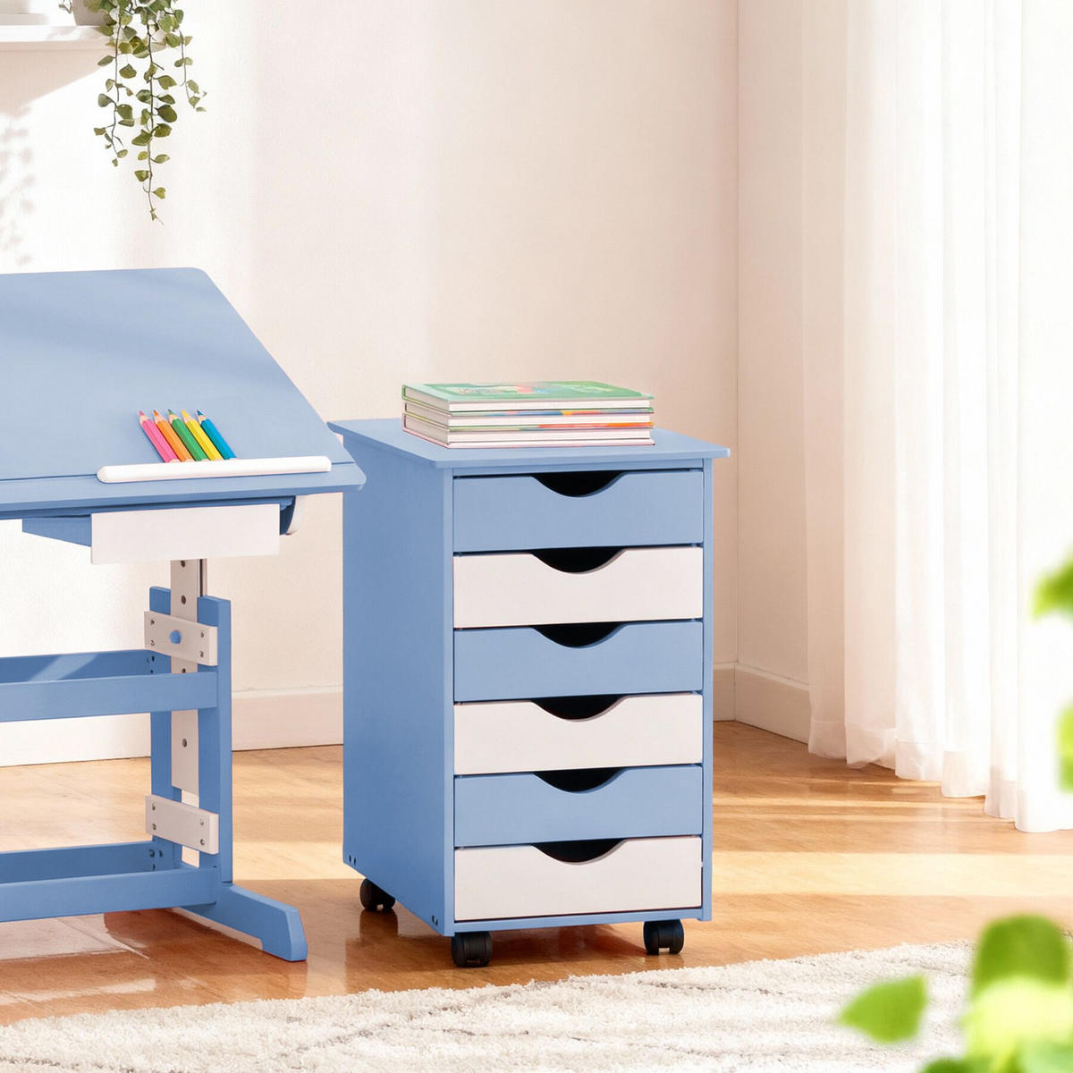 ROLLCONTAINER ,einfache Montage, 36 x 40 x 65 cm,blau - Blau, Holz (40/65/36cm) - tectake