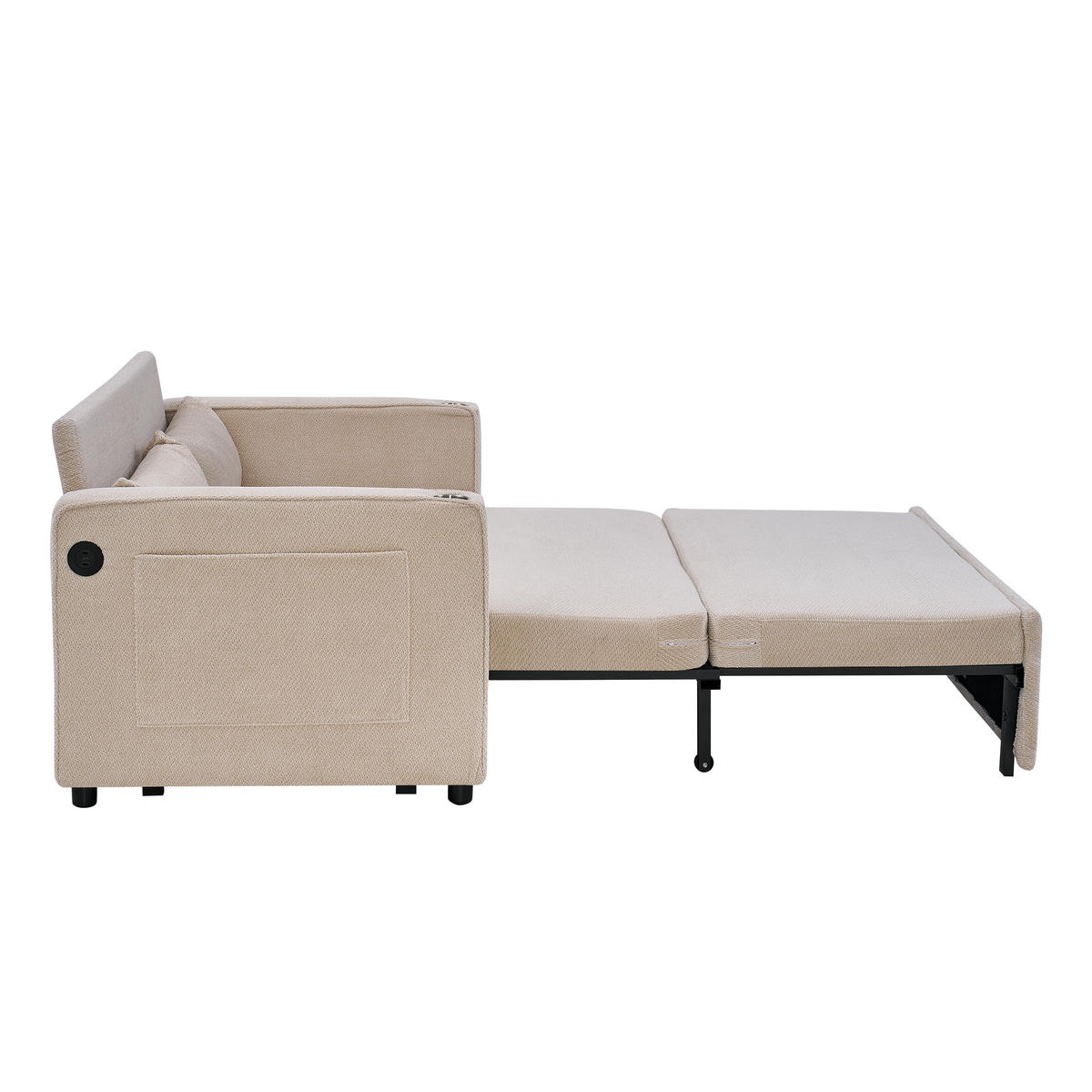 SCHLAFSOFA 134/82/73 cm Beige mit USB Charging und Aufbewahrungstasche - Beige, Textil (134/73/195cm) - Oxeza