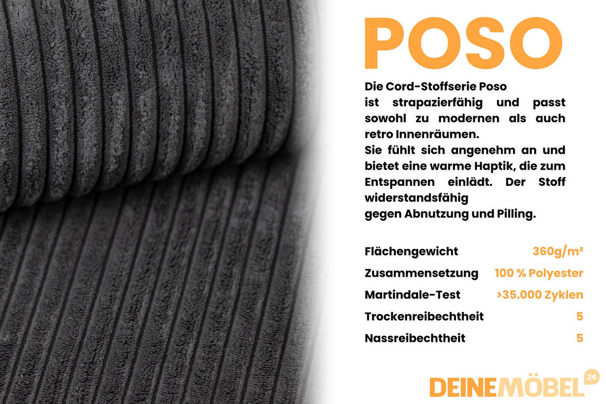 POLSTERBETT VENA 200/200 in Cord Anthrazit - Anthrazit, Holzwerkstoff/Textil (200/200cm) - Deine Möbel 24