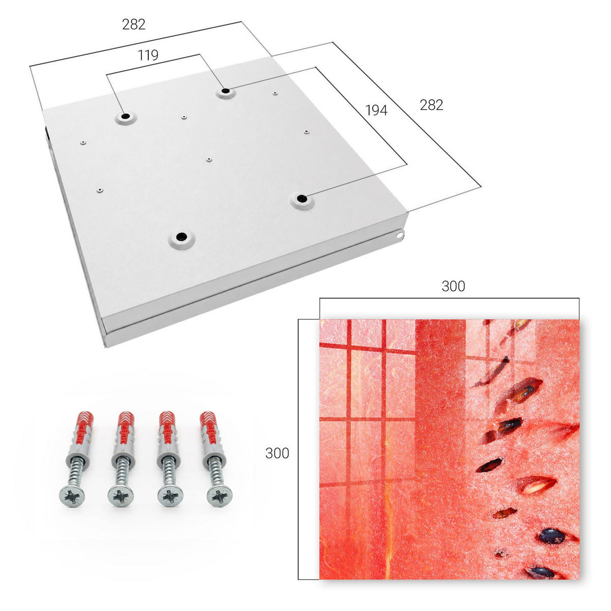 SCHLÜSSELBOX Weiß 30x30 cm – Türöffnung nach rechts - Saftige Wassermelone - Rot, Metall (30/30/5cm) - TULUP
