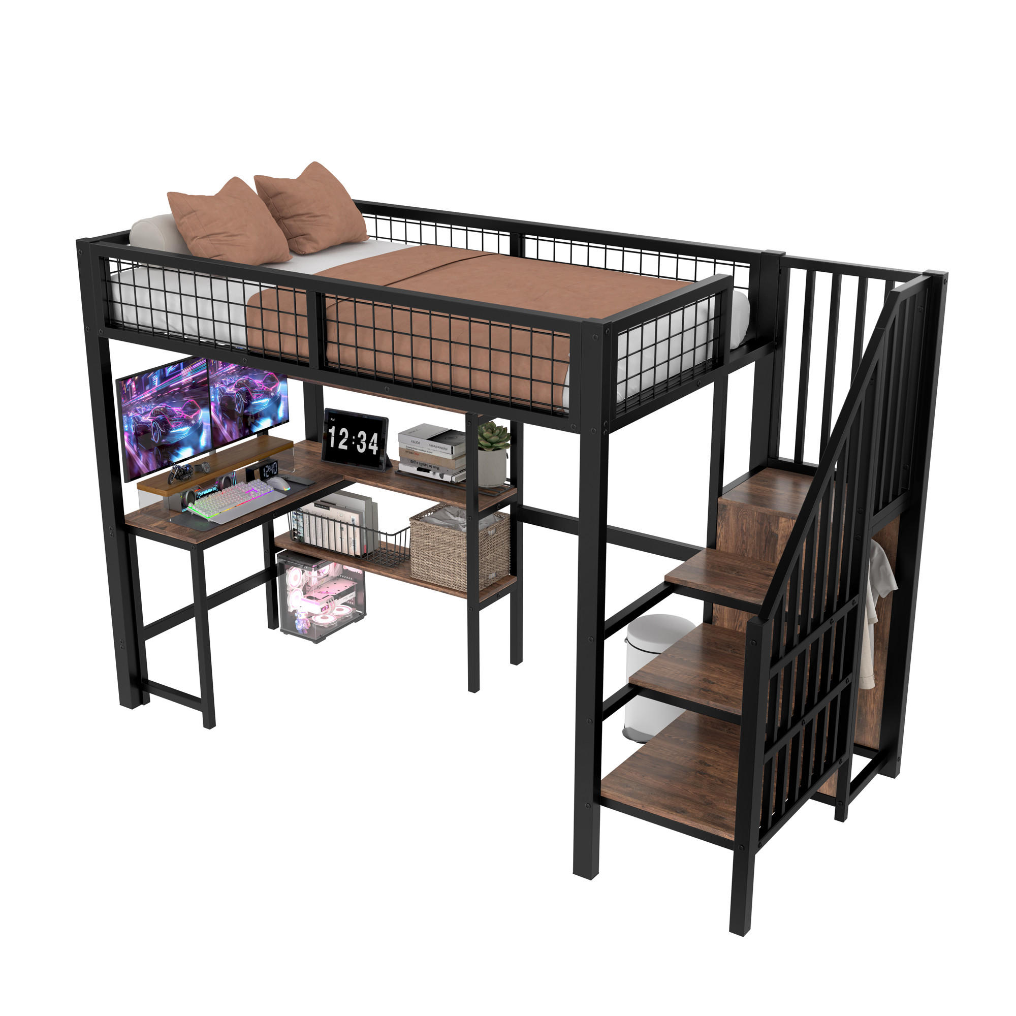 HOCHBETT 90x200cm Schwarz Metall Untertisch Einlegeböden Einbauschrank - Multicolor, Holz (90/200cm) - FLIEKS