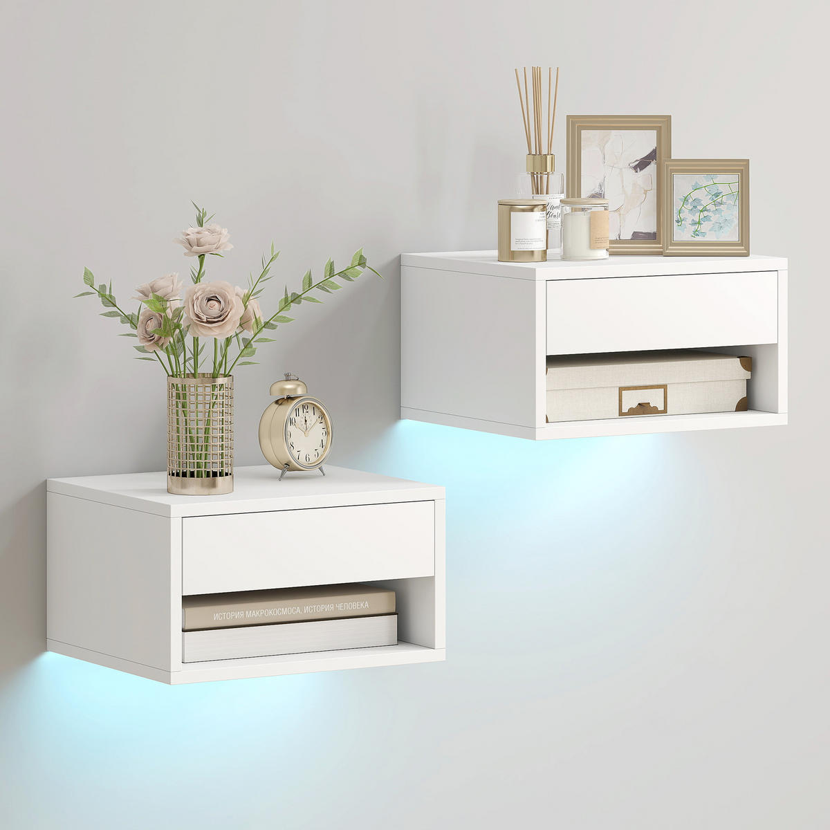 NACHTTISCH 2er-Set DE-09093 mit RGB-LED-Beleuchtung Weiß - Weiß, Holzwerkstoff (32/21/37cm) - ComfortXL