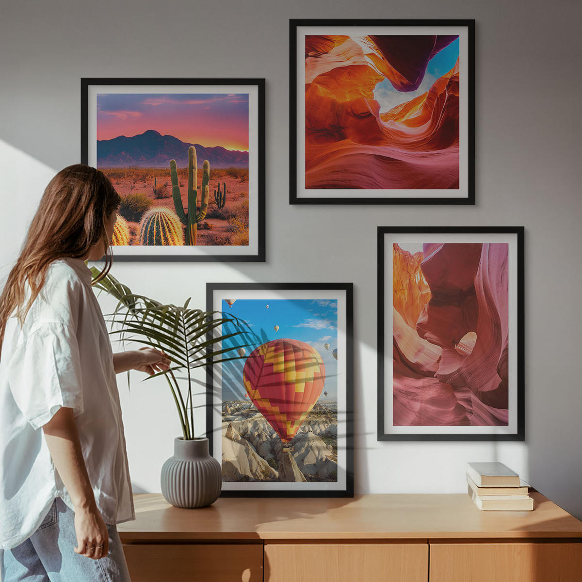 BILDER SET 4er Set - 50x50 cm & 40x60 cm Schwarzer Rahmen - Landschaften von Wüstenschluchten - Schwarz, Kunststoff (50/50cm) - TULUP
