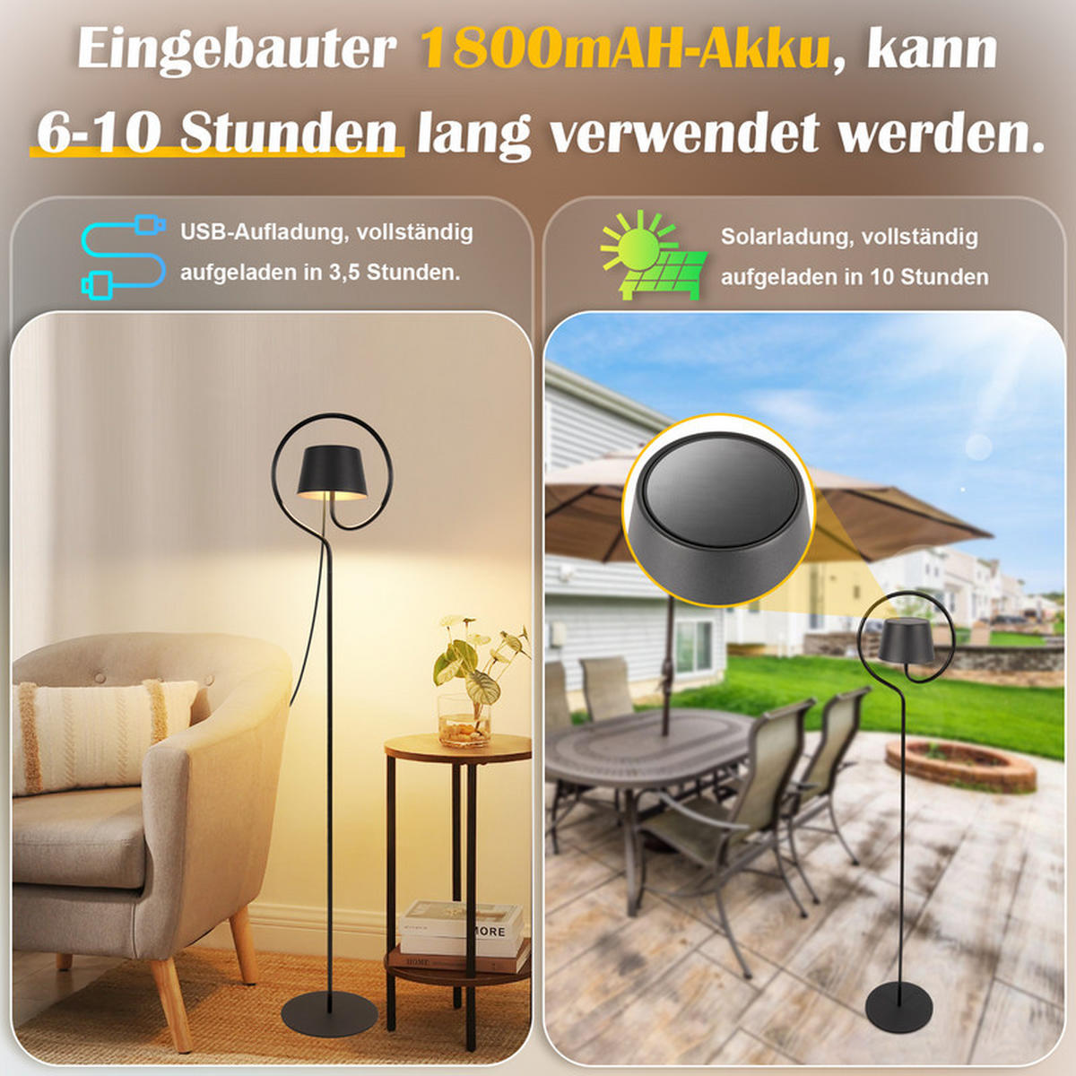 LED STEHLAMPE CARA Ⅲ 23/20/120 cm - Schwarz, Metall (23/20/120cm) - Nettlife