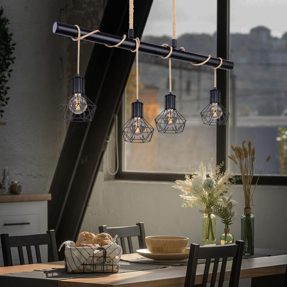 LED HÄNGELEUCHTE Priska Schwarz Gitteroptik - Schwarz, Metall (100/15/120cm)