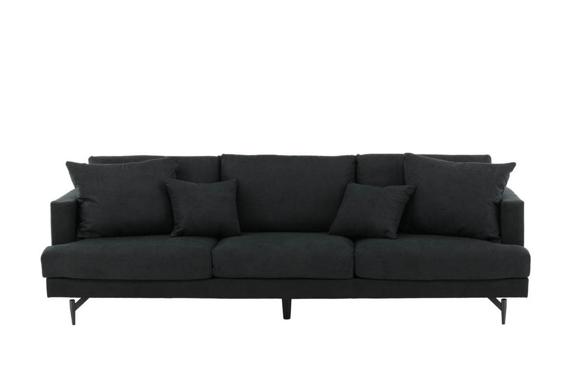 3-SITZER-SOFA Velours schwarz - Schwarz, Textil (255/66/86cm) - ebuy24