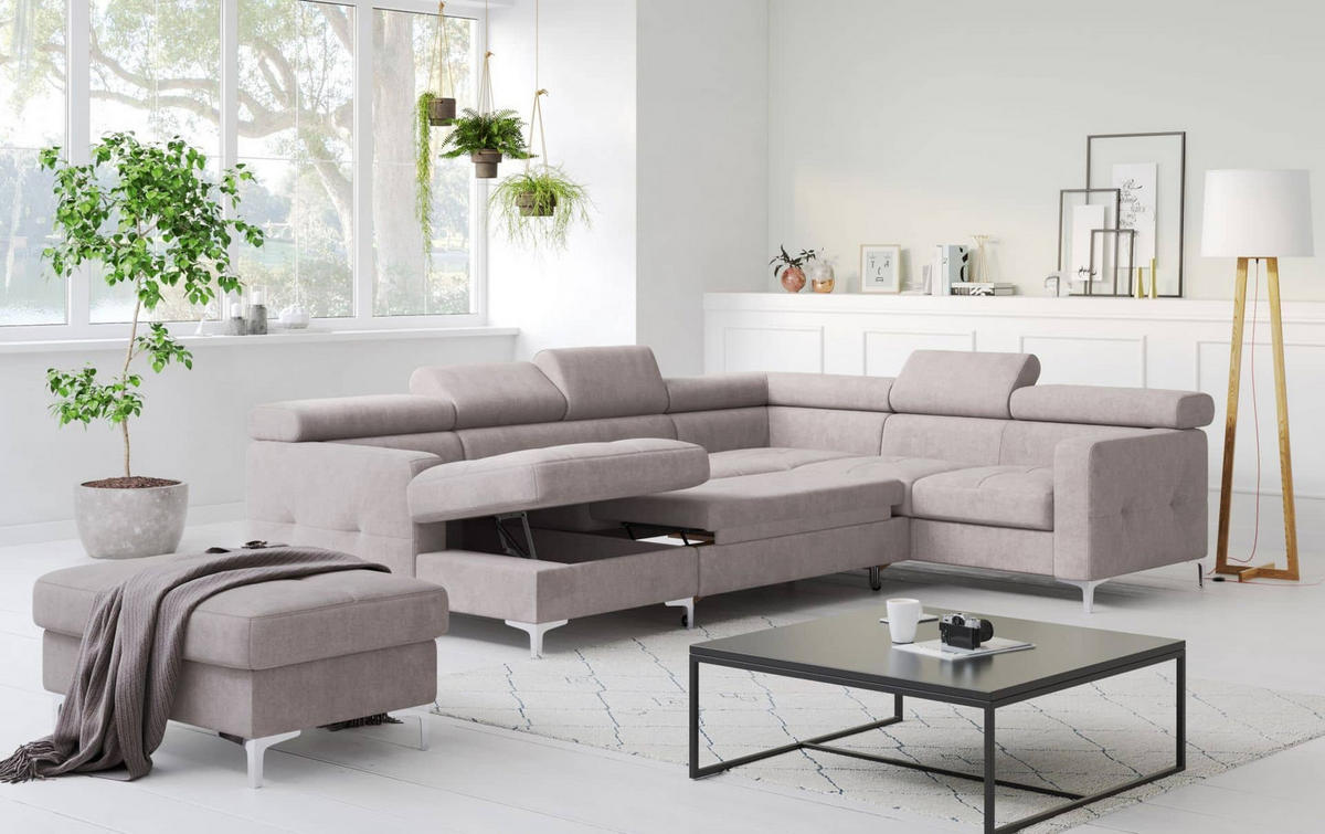 WOHNLANDSCHAFT mit Schlaffunktion und Bettkasten - Chromfarben/Silberfarben, Holz/Textil (240/74/304cm) - Cotta