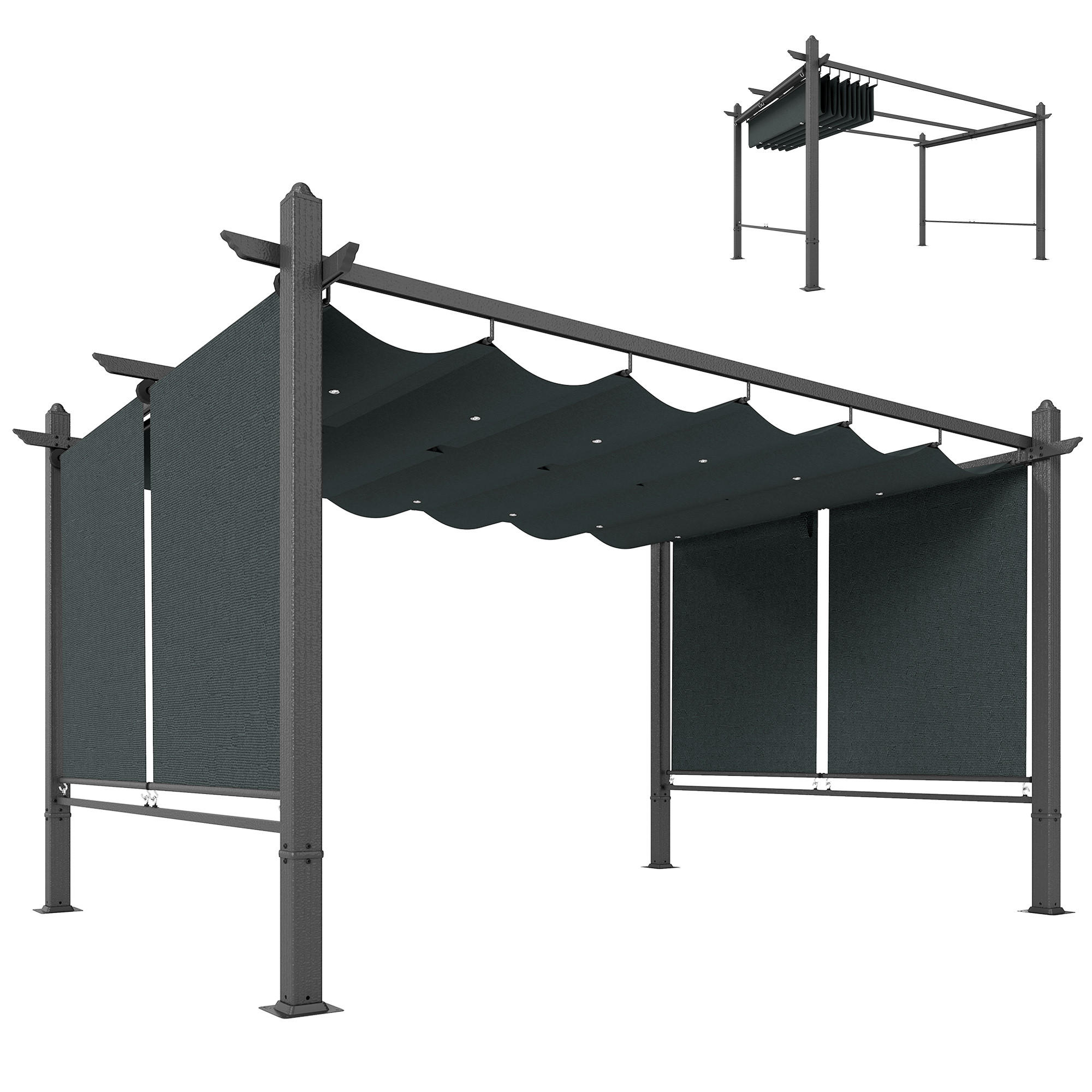 PERGOLA 3 x 4 m Terrassenüberdachung mit Schiebedach, automatisch einziehbaren Rollos, UV50+ Aluminiumrahmen - Dunkelgrau, Metall (392/225/297cm)