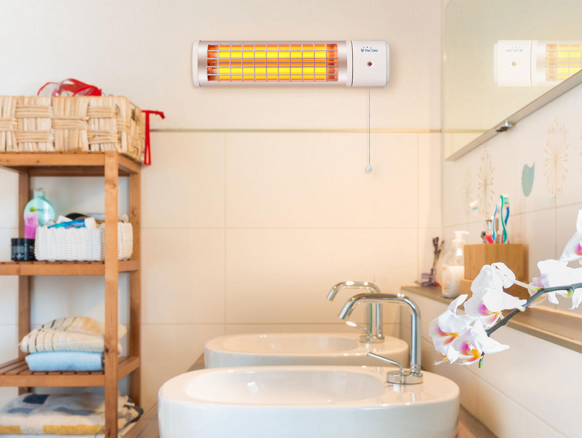 HALOGEN-HEIZUNG für Wandmontage Weiß für Außenbereich und Bad 1200 W - Weiß, Kunststoff/Metall (55/10/13cm) - Purline