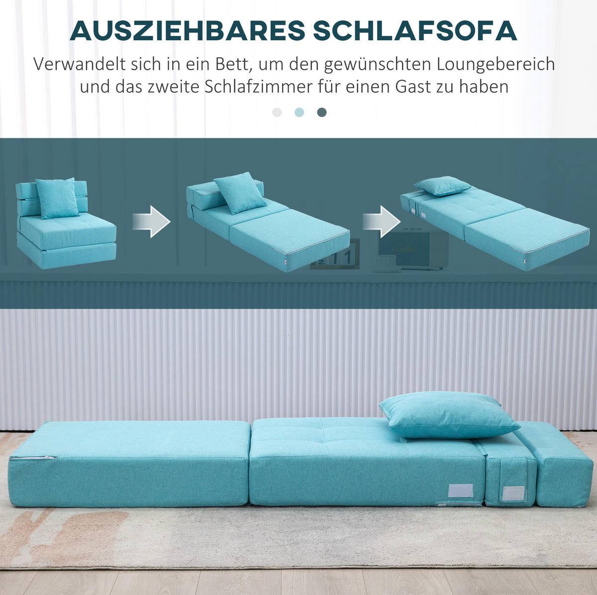 SCHLAFSESSEL 2-in-1 mit Schlaffunktion 70/70/61 cm / 70/174/15 cm Blau - Blau, Textil (70/61/70cm) - Redom