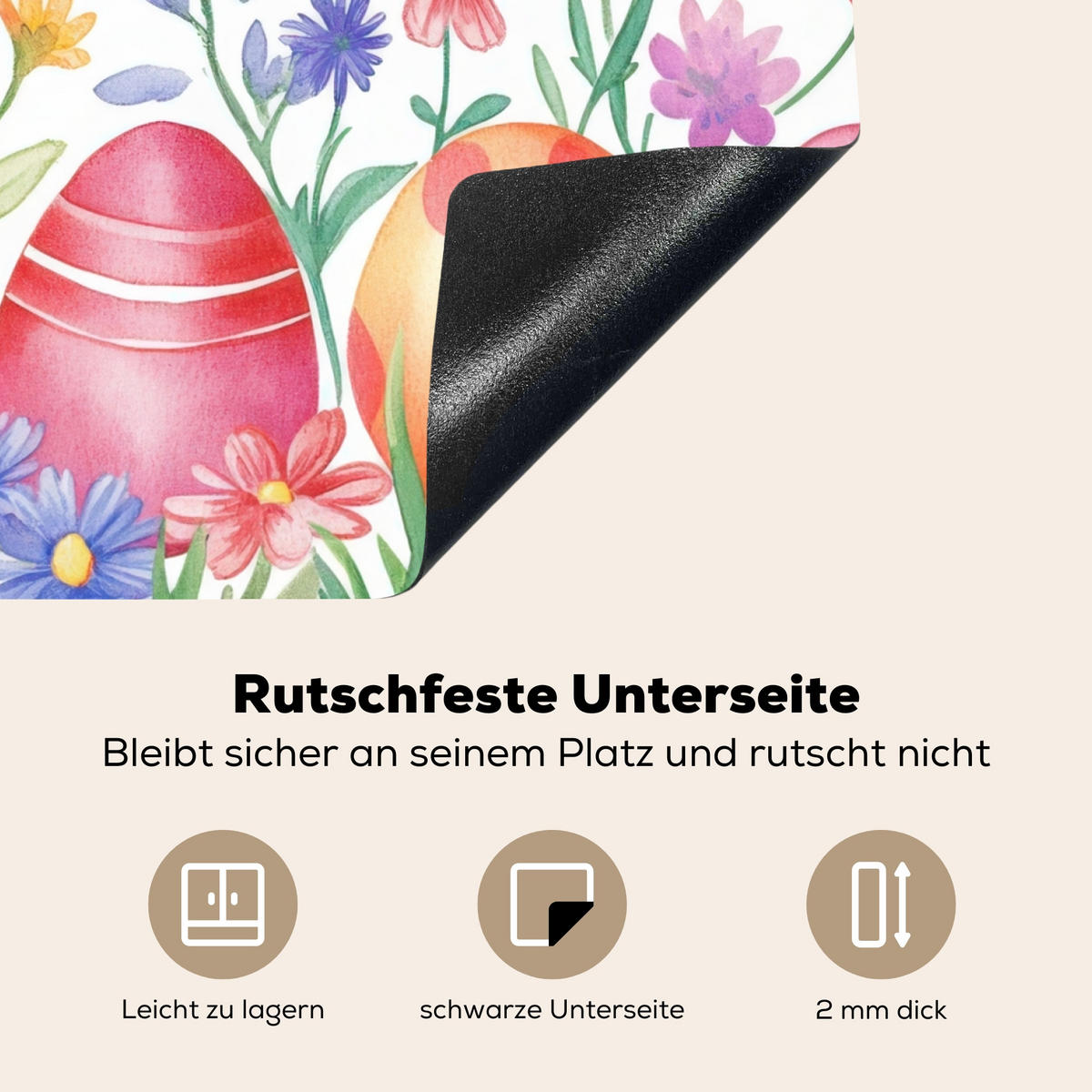 HERDABDECKPLATTE Blumengarten - Bunt - Eier Herdabdeckung Induktionsfeld 65x52 cm - Weiß, Kunststoff (65/52/0.2cm) - MuchoWow