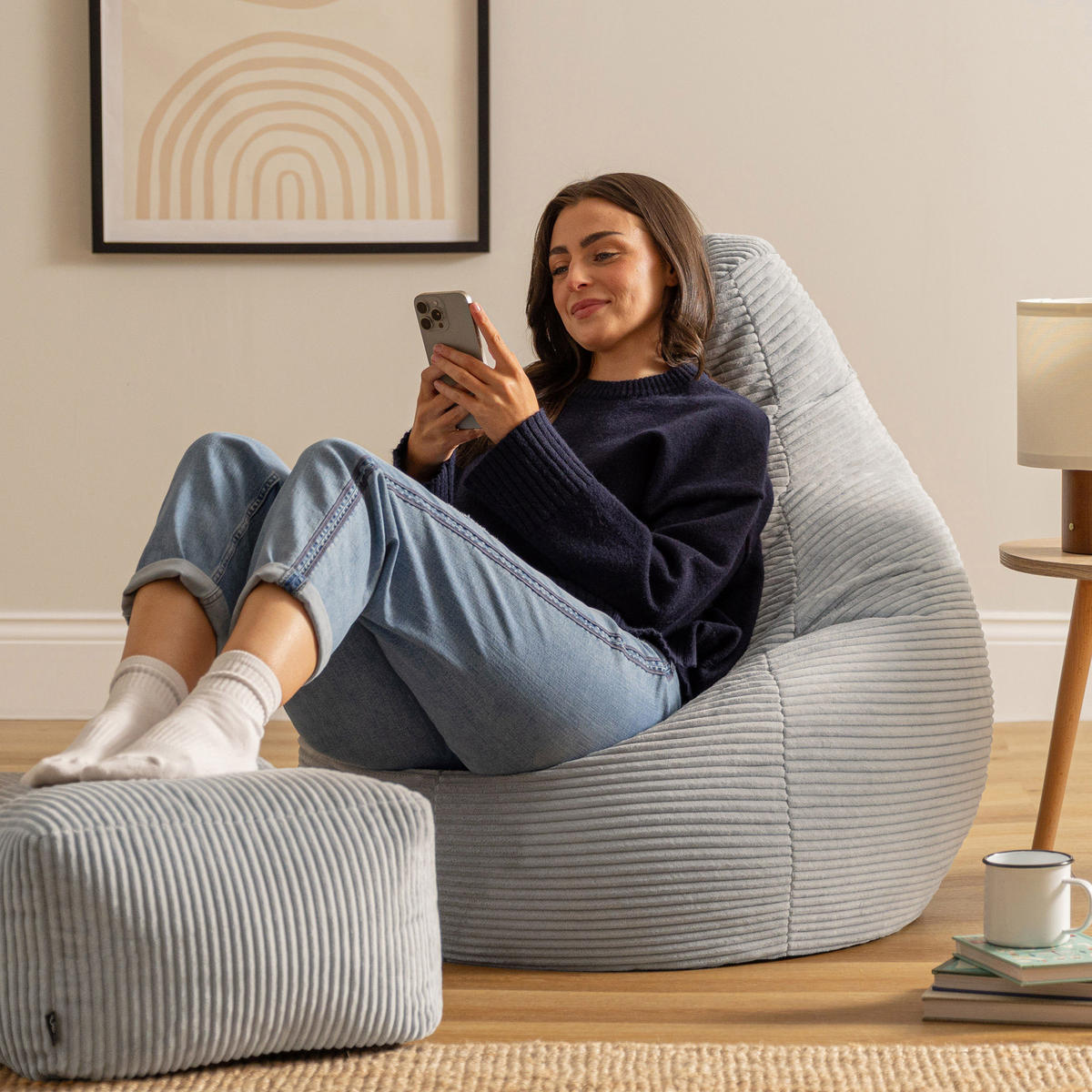 SITZSACK Dalton mit Hocker - Grau, Textil (90/73/84cm) - icon
