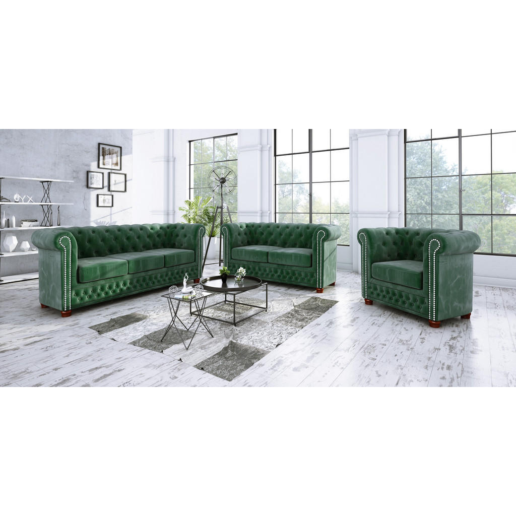 Thumbnail - S-Style Möbel Sitzgarnitur, Smaragdgrün, Textil, Echtholz,Buche, Birke, 6-Sitzer, Füllung: Polyetherschaumkern, 203x72x8...