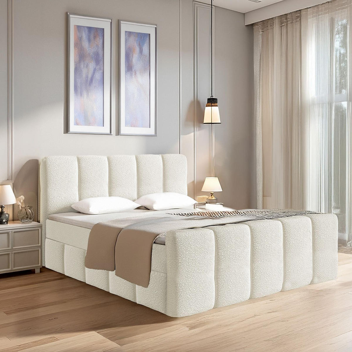 BOXBETT Manitoba 180/200 cm Bouclé Creme - Creme, Textil (180/200cm) - Juskys