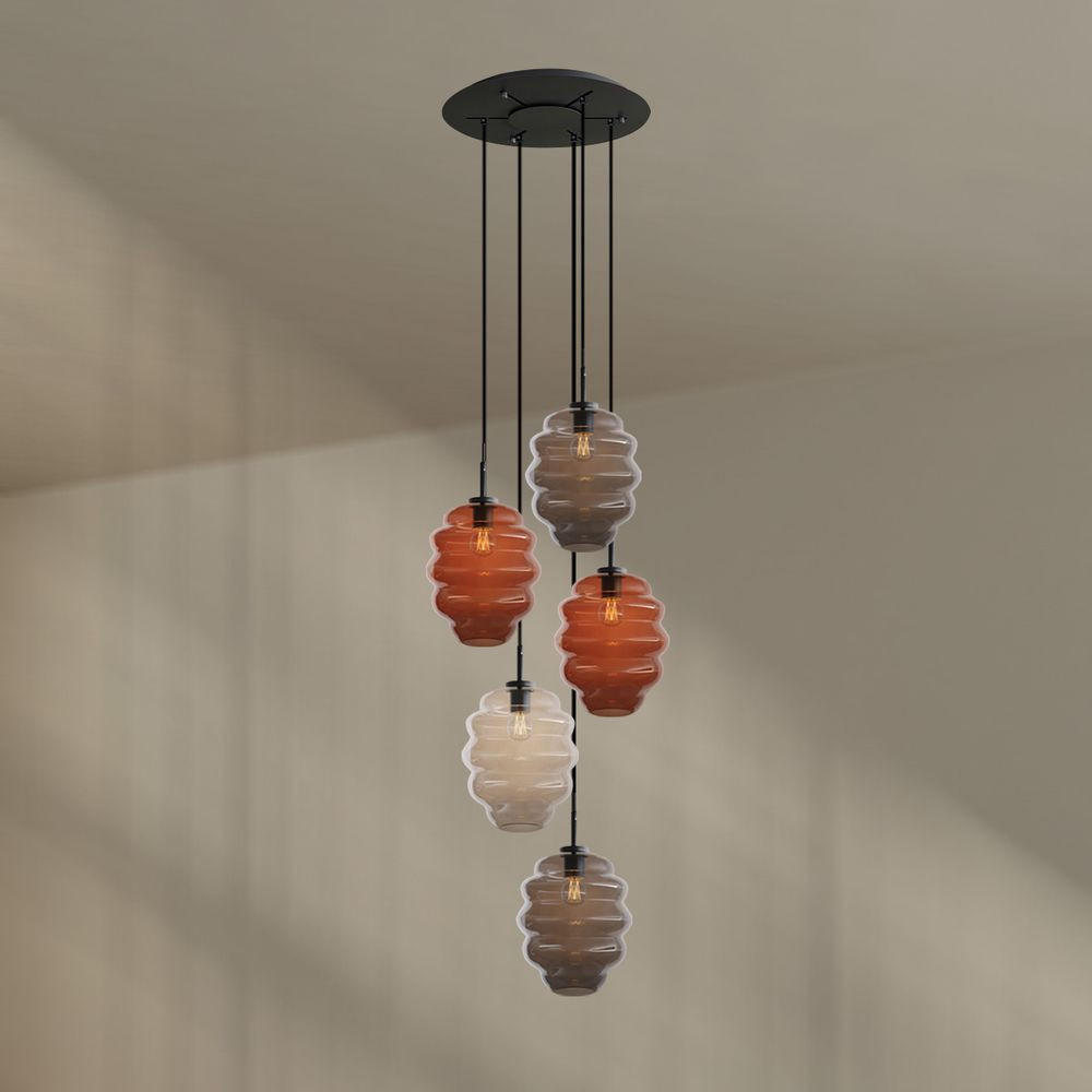 GALERIELEUCHTE Echos 5-flammig Mehrfarbig Ø 25cm - Multicolor/Schwarz, Glas (25/25/28cm) - s.luce