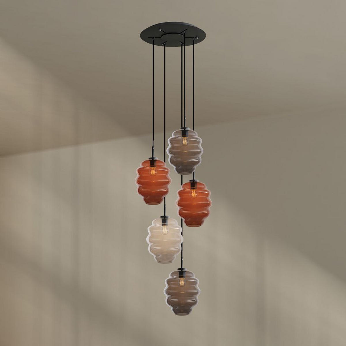 GALERIELEUCHTE Echos 5-flammig Mehrfarbig Ø 25cm - Multicolor/Schwarz, Glas (25/25/28cm) - s.luce