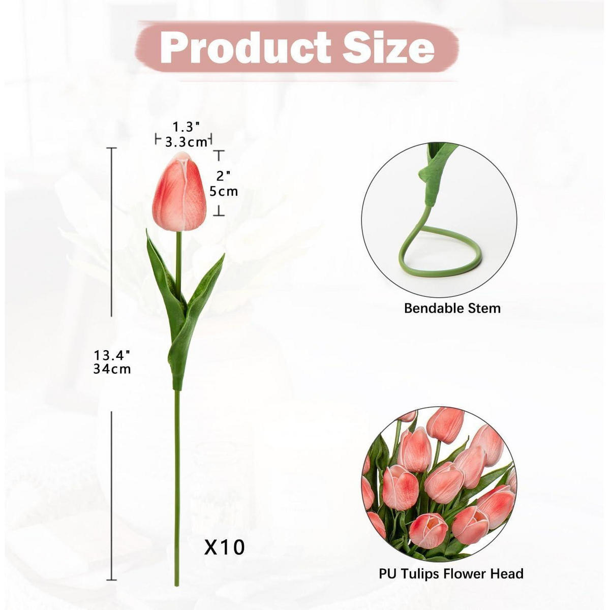 KUNSTTULPEN 10 Stück 34 cm Salmon - Rot, Kunststoff (34cm)