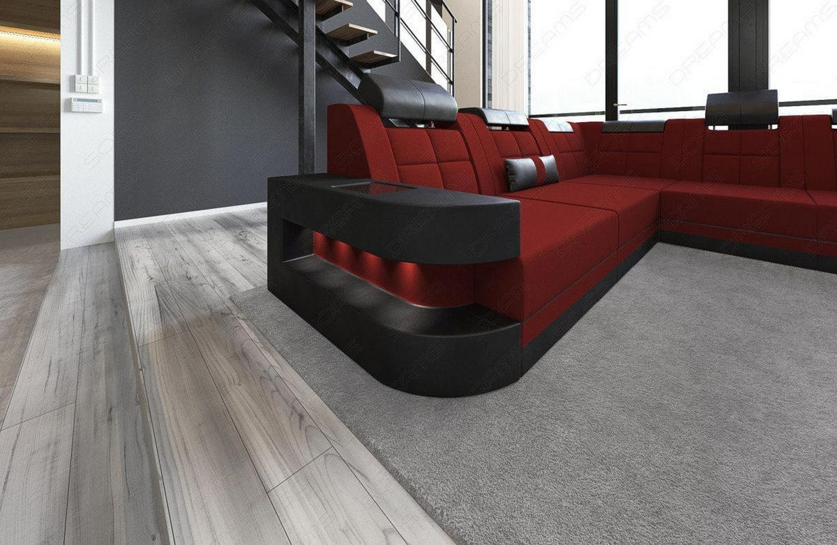 WOHNLANDSCHAFT Wave Dunkelrot Schwarz Mikrofaserstoff - Dunkelrot, Kunststoff (379/80/274cm)
