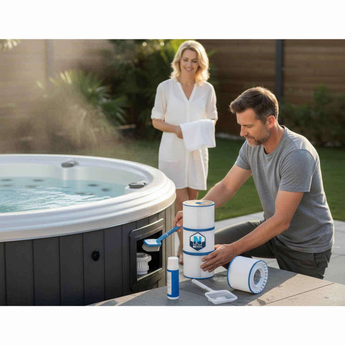 POOL FILTERKARTUSCHE 3er Set, Whirlpool Filter, Ersatzfilter, Spa Zubehör, Wasserfilter, Kartuschenfilter, Poolpflege, Filtereinsatz, Reinigungssystem - Blau/Weiß, Kunststoff (8/10.5/8cm) - Netspa