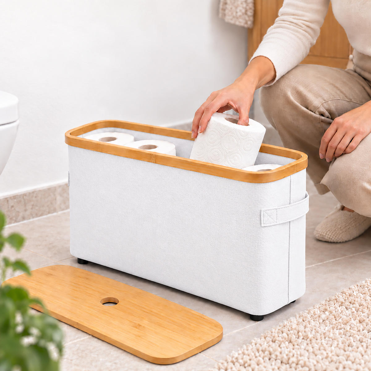 TOILETTENPAPIERBOX Weiß Bambus 12 Rollen - Weiß, Holz/Kunststoff (45/34.5/15cm) - Relaxdays