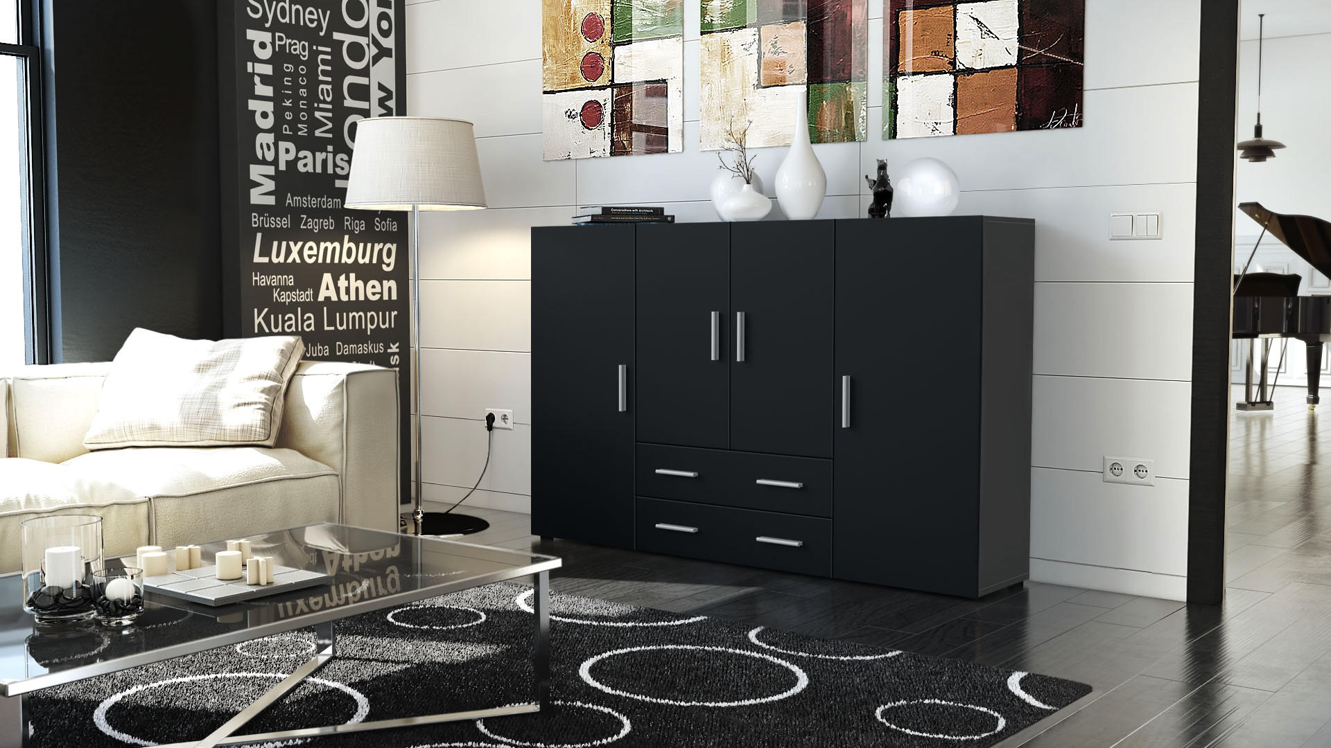 HIGHBOARD Nora Türen in Schwarz matt - Schwarz, Holzwerkstoff (166/106/35cm) - Vladon