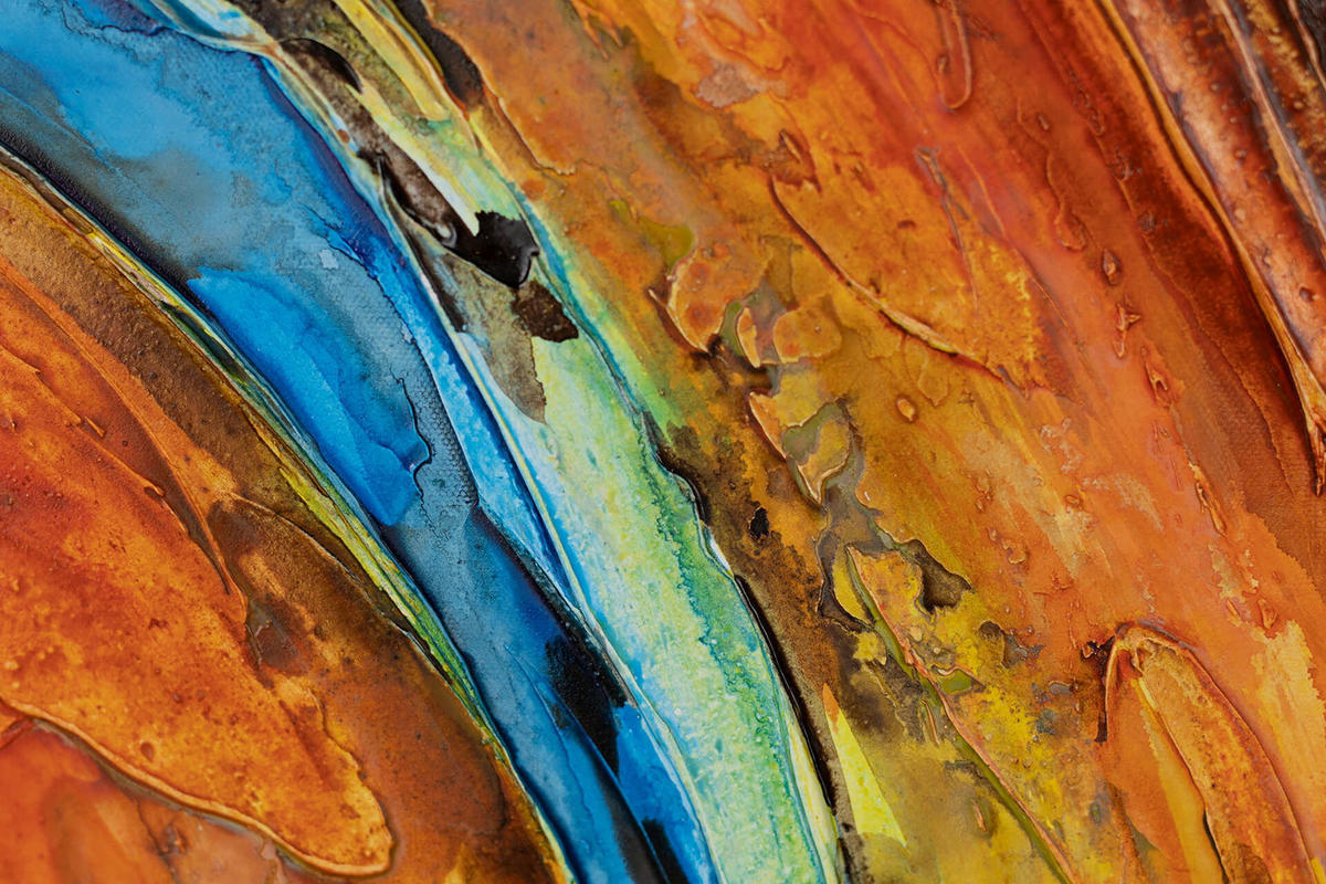 ACRYLBILD HANDGEMALT 60/90 cm - Blau/Kupferfarben, Holz/Textil (1.3/90cm) - KUNSTLOFT