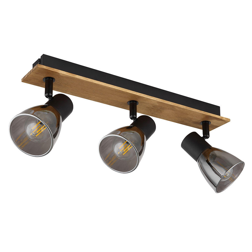 DECKENLEUCHTE Metall Glas Schwarz CLAUDE - Braun, Holz (40/7/15.5cm) - Globo Lighting