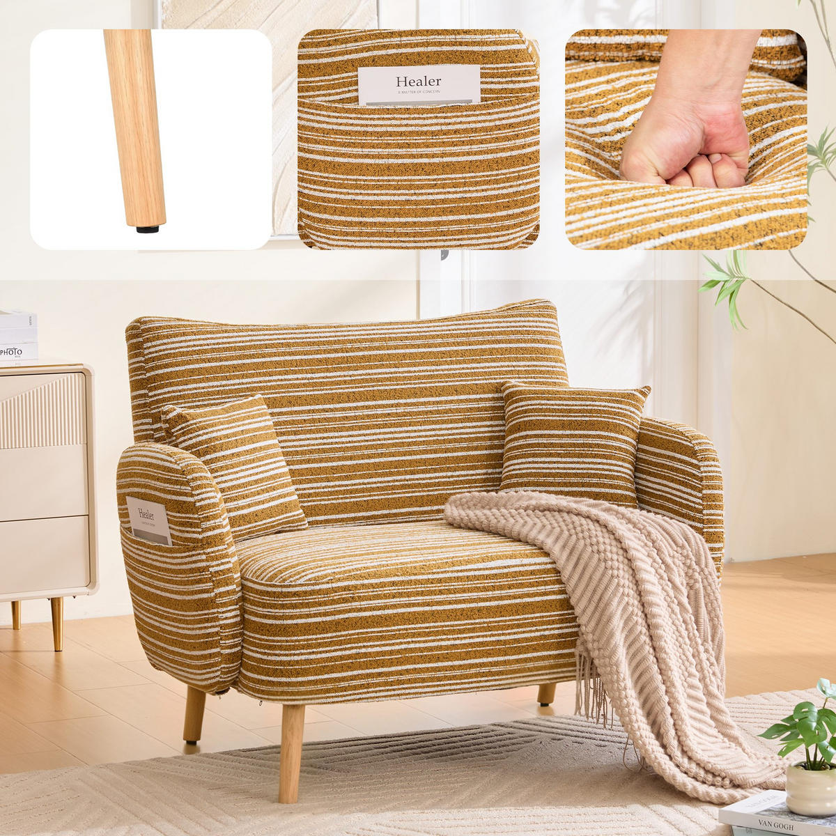 BIG SESSEL,Relaxsessel,Loungesofa,XXL-Sessel,Bouclé,Gelb - Gelb, Textil (121/63/81.5cm) - LVHOM