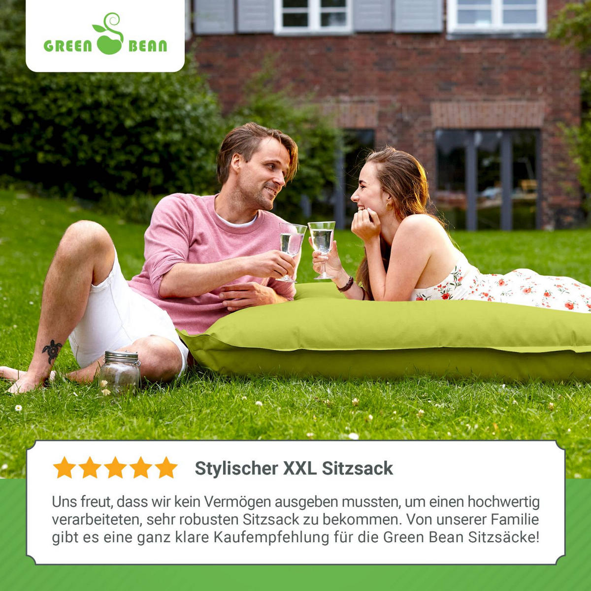 RIESEN-SITZSACK "Square" 140x180cm 380 L - Grün, Textil (140/25/180cm) - Green Bean