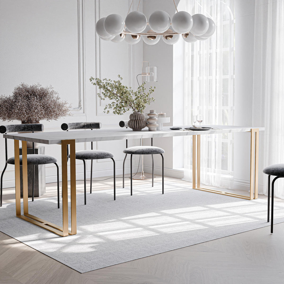 TISCH ausziehbar aus MDF, Weiß - Goldfarben/Weiß, Holzwerkstoff (120/80/76cm) - Idohome