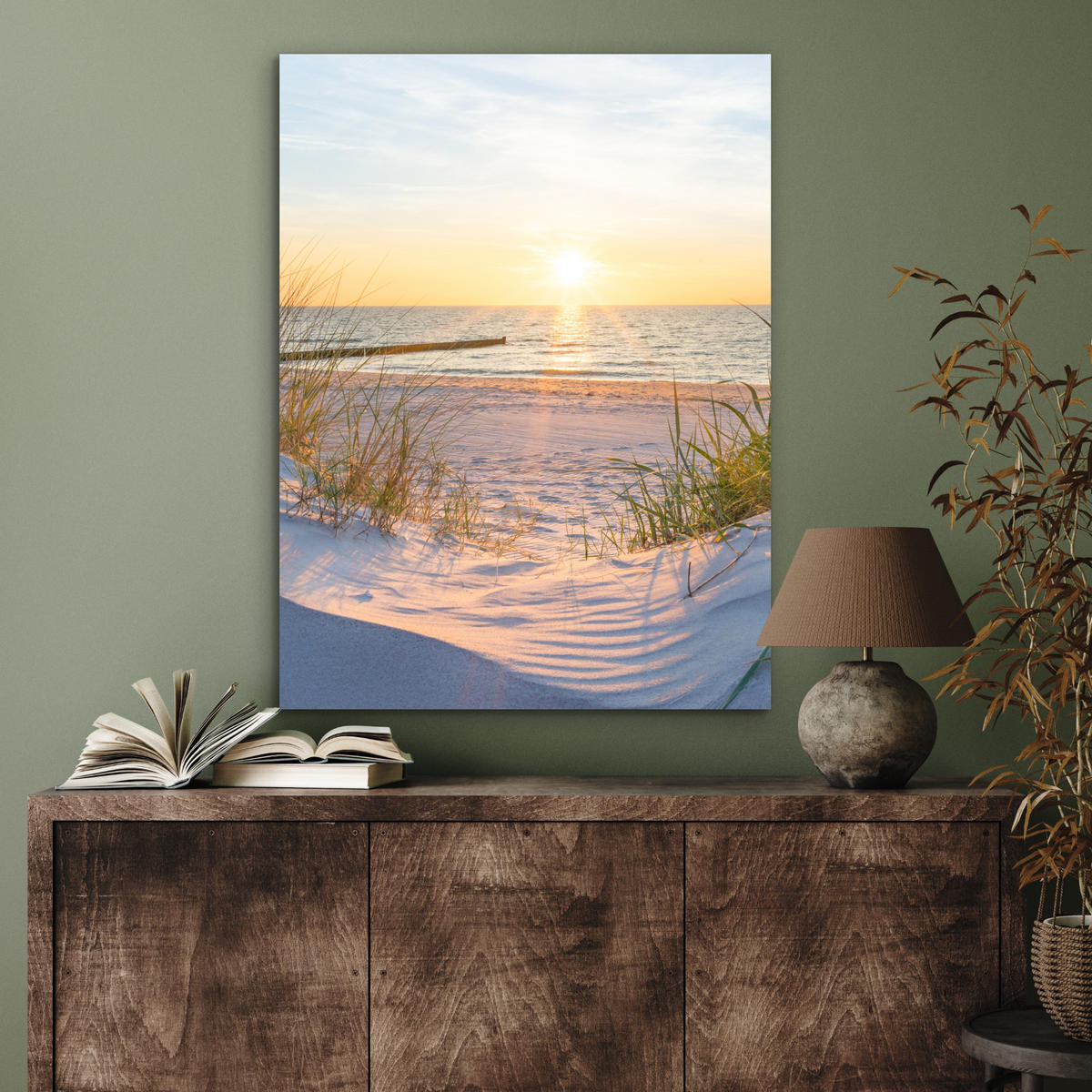 KOVOVÝ OBRAZ Pláž - Slnko - Duny - Tráva - Piesok - Horizont 60x80 cm - svetlomodrá, kov (60/80cm) - MuchoWow