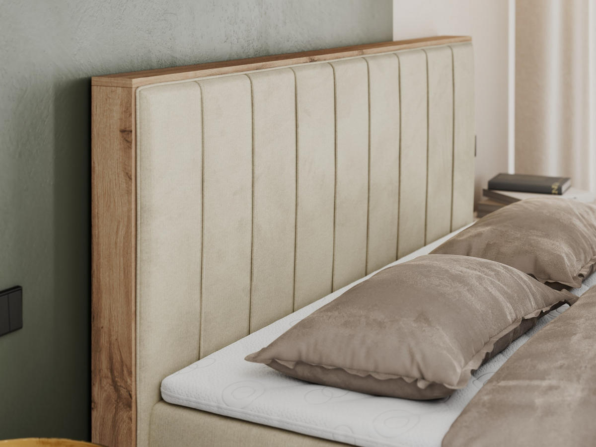 BOXBETT BELLISSIMO 180/200 Beige Velvet - H3 - Beige, Holz/Textil (180/200cm) - MKS