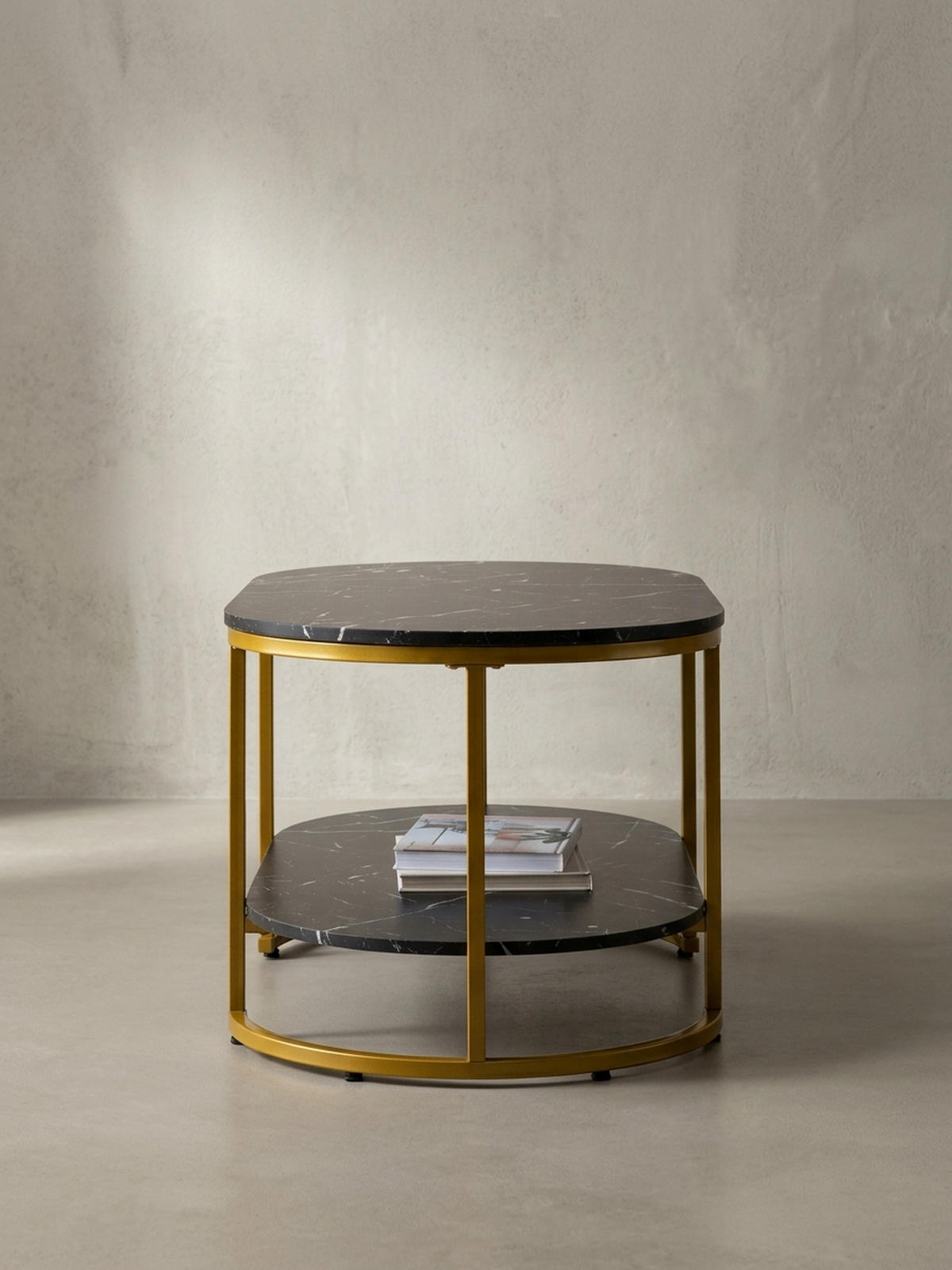 COUCHTISCH mit Marmor Optik, rechteckig, Ablage, goldenes Metallgestell, Schwarz 100x60x45 cm - Goldfarben/Schwarz, Holzwerkstoff/Metall (60/100/45cm) - KADIMA DESIGN
