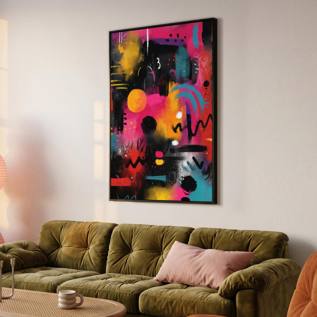 LEINWAND Bilder mit Rahmen - Farbflächen - Formen - Bunt - Abstrakt - 90x140 - Pink, Textil (90/140cm) - MuchoWow