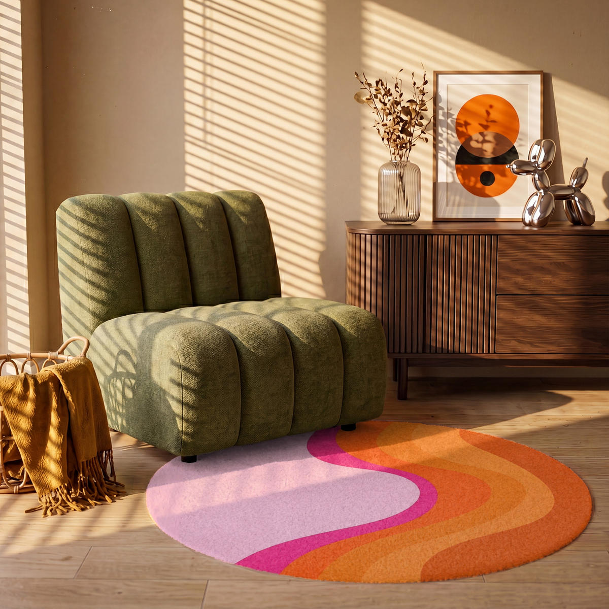 TEPPICH - Retro - Wellen - Farbenfroh - 120x120 cm - Multicolor, Kunststoff/Textil (120/0.4cm) - OnlyWow
