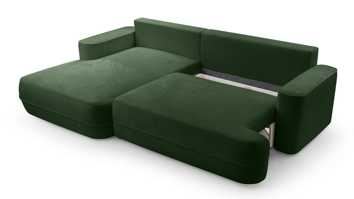 ECKCOUCH L Form Peoni Grün 267/168/87 cm mit Schlaffunktion L - Schwarz/Grün, Kunststoff/Textil (168/267cm) - AX Living