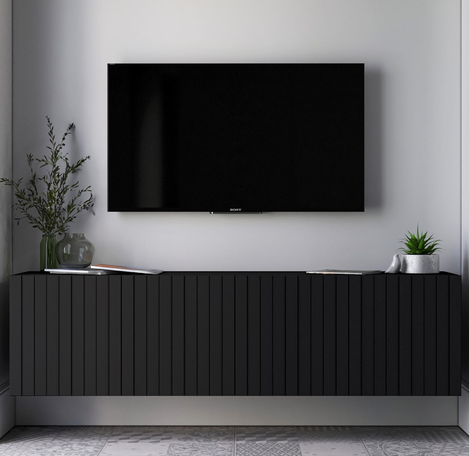 TV-SCHRANK Elpis Schwarz Matt Glamour 150 cm - Schwarz, Holzwerkstoff (150/37.5/36.5cm) - Meble Lindner