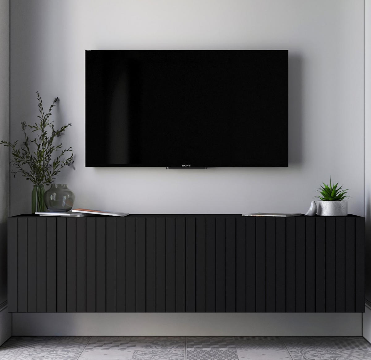 TV-SCHRANK Elpis Schwarz Matt Glamour 150 cm - Schwarz, Holzwerkstoff (150/37.5/36.5cm) - Meble Lindner