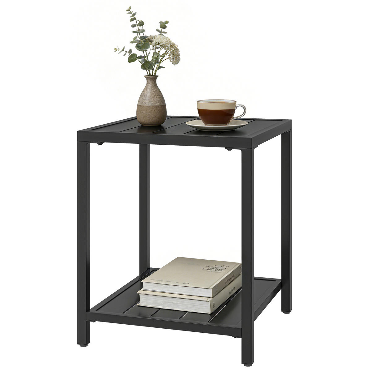 GARTENBEISTELLTISCH DE-14194 zweistufig, quadratisch Schwarz - Schwarz, Metall (45/45/54cm) - ComfortXL