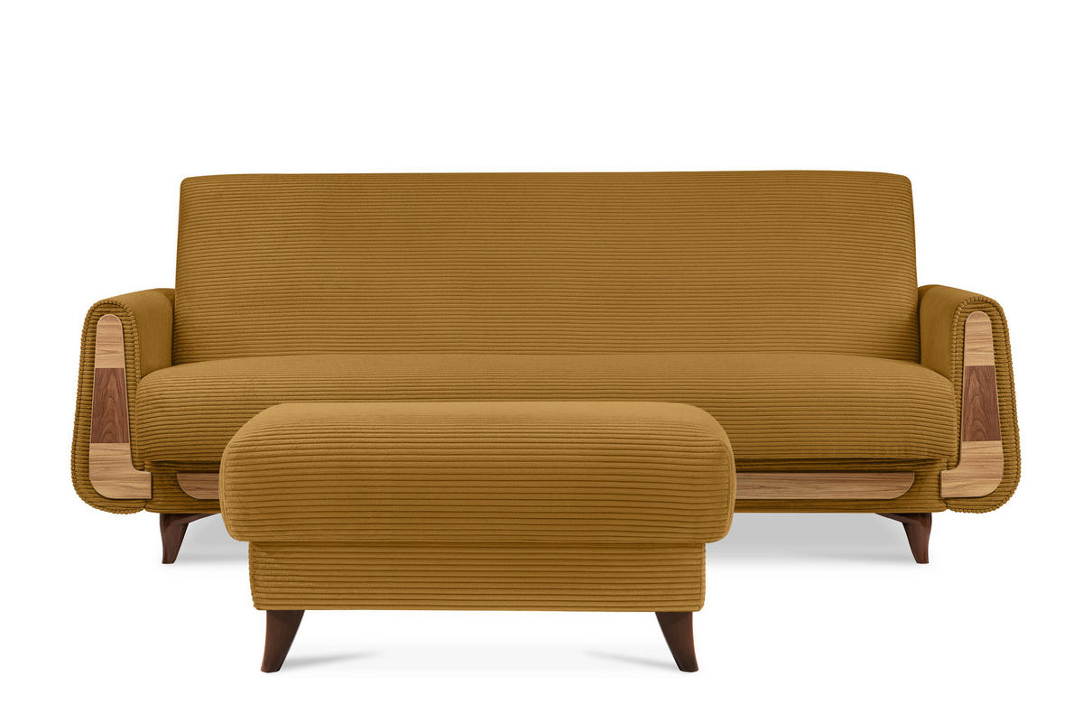 HOCKER GUSTAVO II, Gelb - Gelb/Braun, Holz/Holzwerkstoff (92/49/92cm) - KONSIMO®