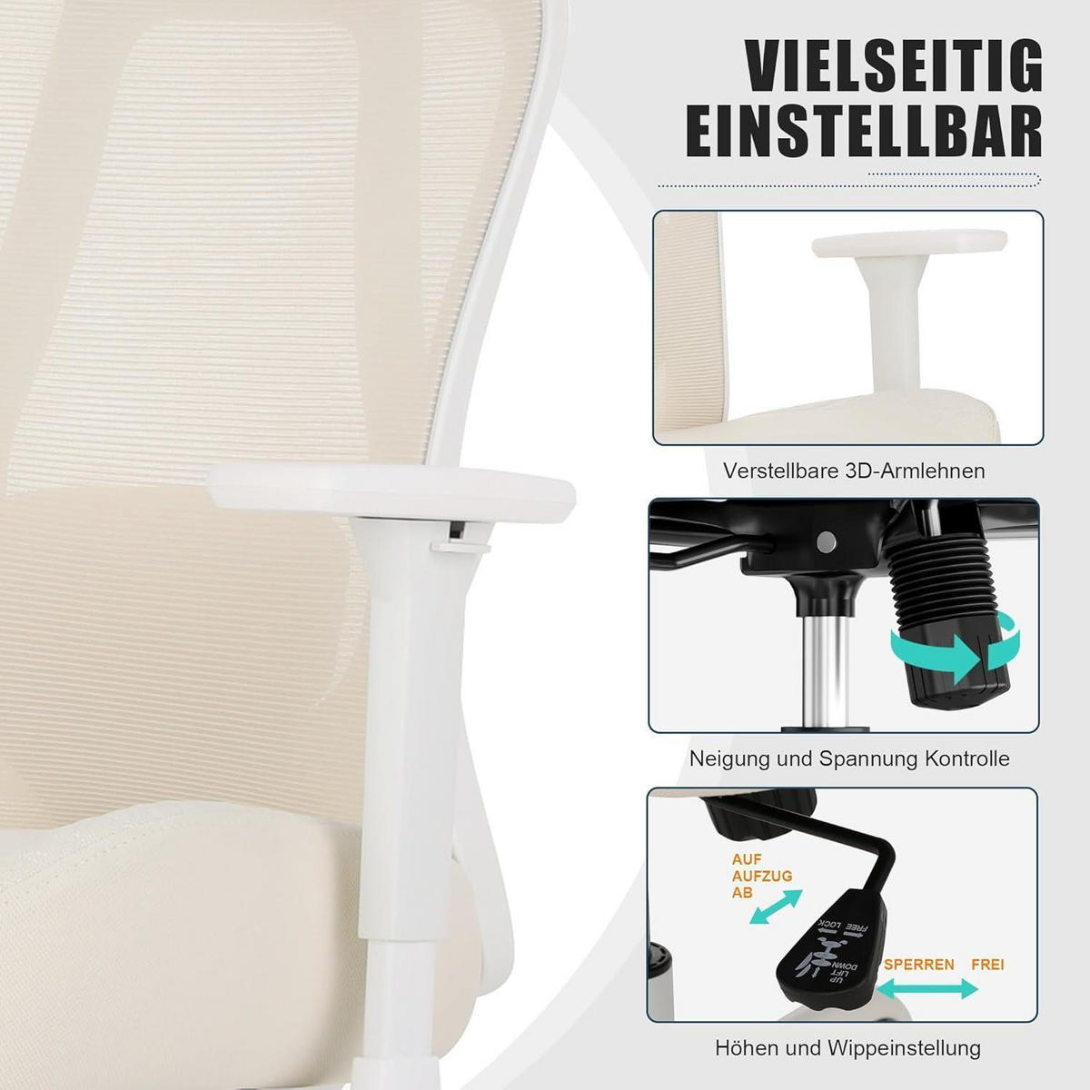 BÜROSTUHL Ergonomisch bis 230KG beige - Beige, Textil (73/103/69cm)