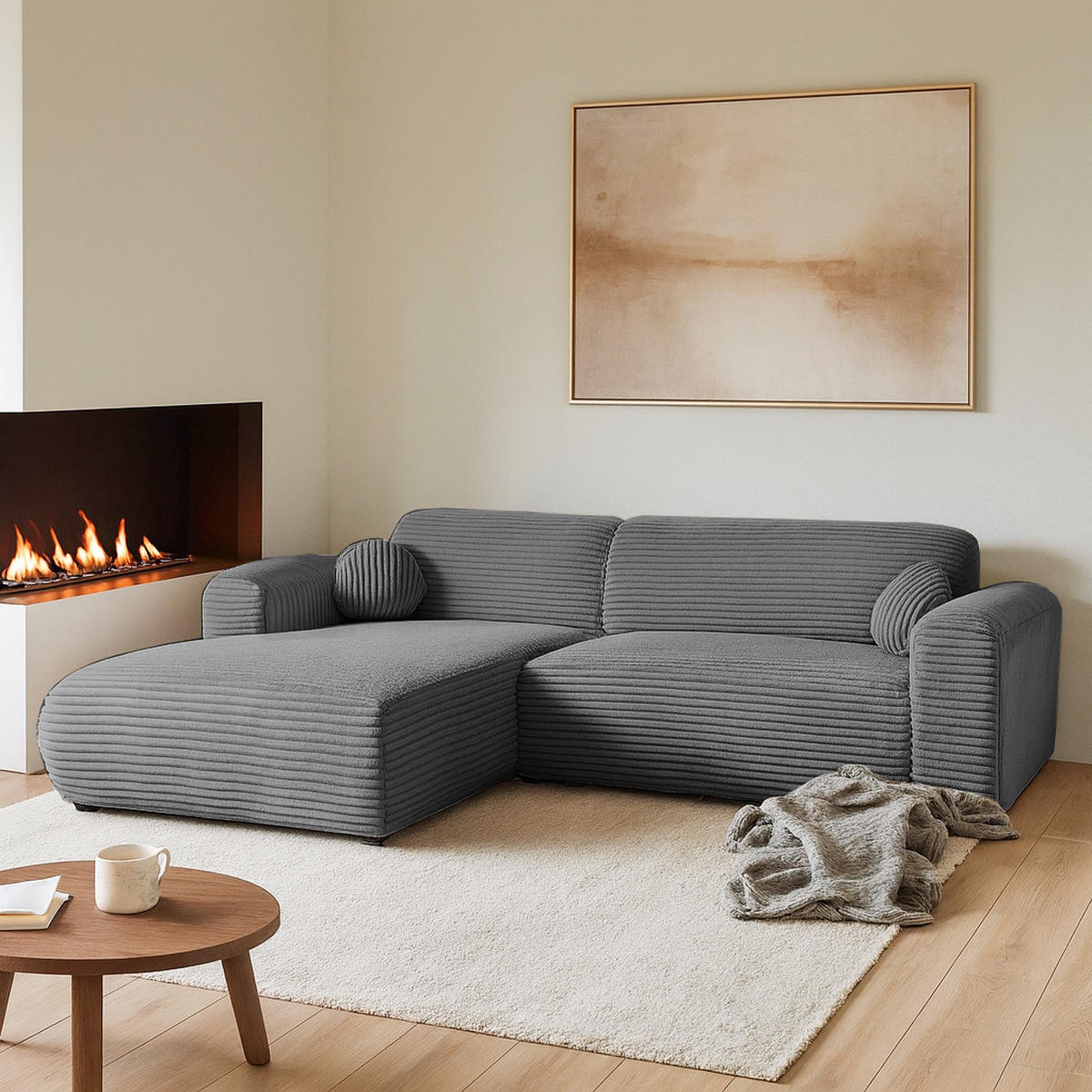 ECKSOFA Puerto, ohne Schlaffunktion, Dunkelgrau, links - Dunkelgrau/Schwarz, Textil (269/170cm) - Beautysofa